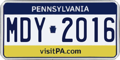 PA license plate MDY2016