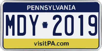 PA license plate MDY2019