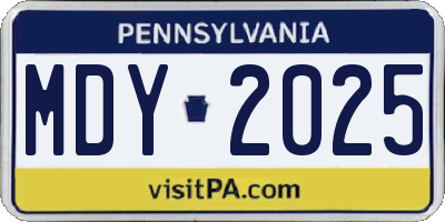 PA license plate MDY2025
