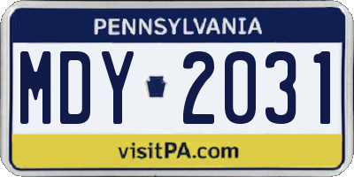 PA license plate MDY2031