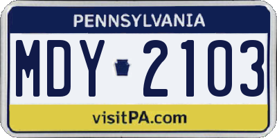 PA license plate MDY2103