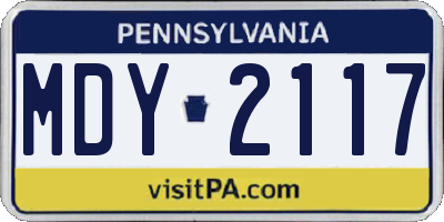 PA license plate MDY2117