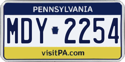 PA license plate MDY2254