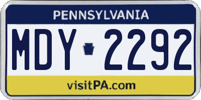 PA license plate MDY2292