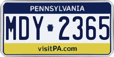 PA license plate MDY2365