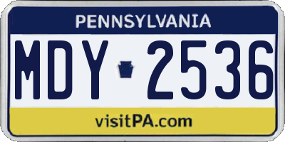 PA license plate MDY2536