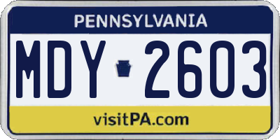 PA license plate MDY2603
