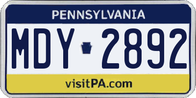 PA license plate MDY2892