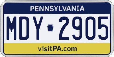 PA license plate MDY2905