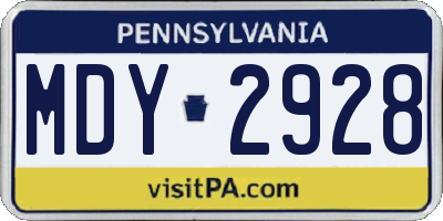 PA license plate MDY2928