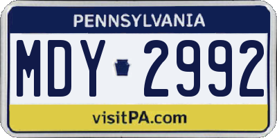 PA license plate MDY2992