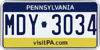 PA license plate MDY3034