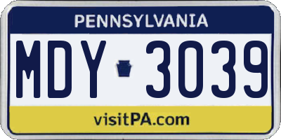 PA license plate MDY3039