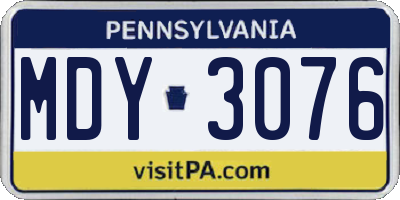 PA license plate MDY3076
