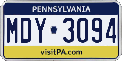 PA license plate MDY3094