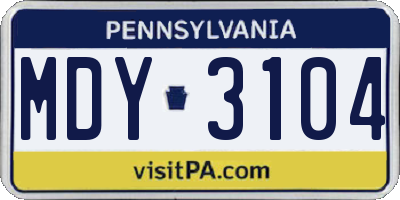 PA license plate MDY3104