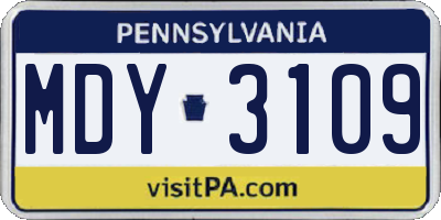 PA license plate MDY3109