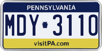 PA license plate MDY3110