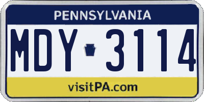 PA license plate MDY3114