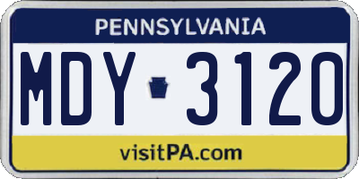 PA license plate MDY3120