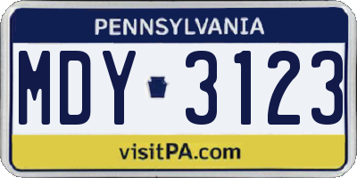PA license plate MDY3123