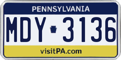 PA license plate MDY3136