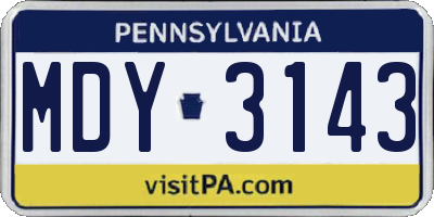 PA license plate MDY3143