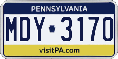 PA license plate MDY3170