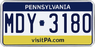 PA license plate MDY3180