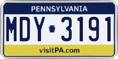 PA license plate MDY3191