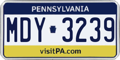 PA license plate MDY3239