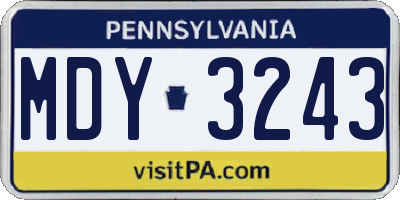 PA license plate MDY3243
