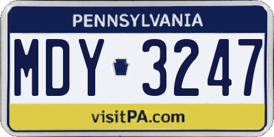 PA license plate MDY3247