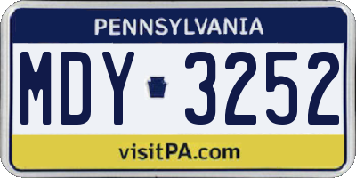 PA license plate MDY3252