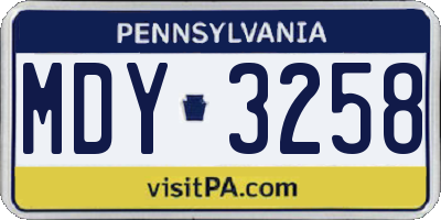 PA license plate MDY3258