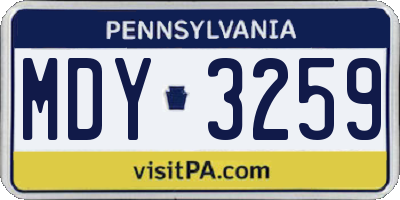 PA license plate MDY3259