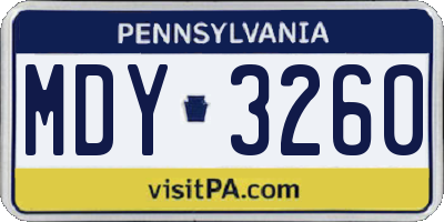 PA license plate MDY3260