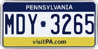 PA license plate MDY3265