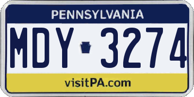 PA license plate MDY3274