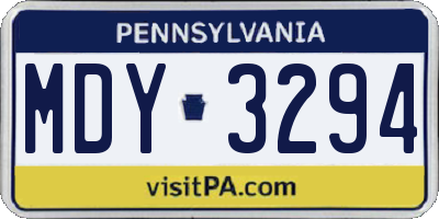 PA license plate MDY3294