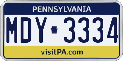 PA license plate MDY3334