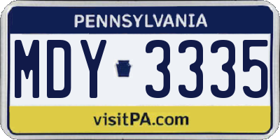 PA license plate MDY3335