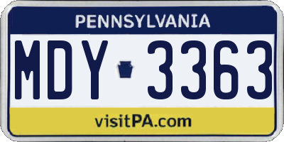 PA license plate MDY3363