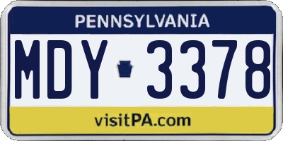 PA license plate MDY3378