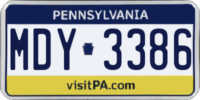 PA license plate MDY3386