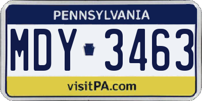 PA license plate MDY3463