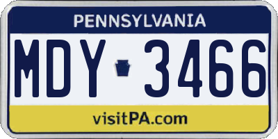 PA license plate MDY3466