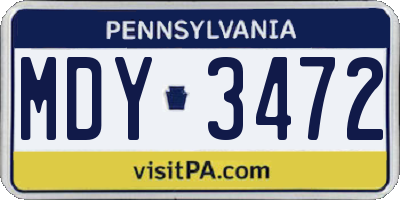 PA license plate MDY3472