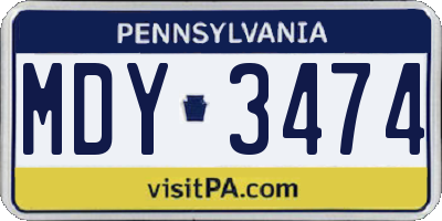 PA license plate MDY3474