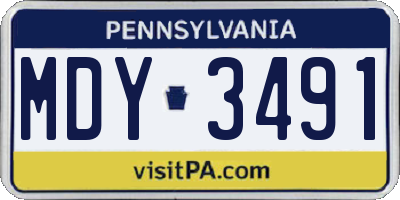 PA license plate MDY3491